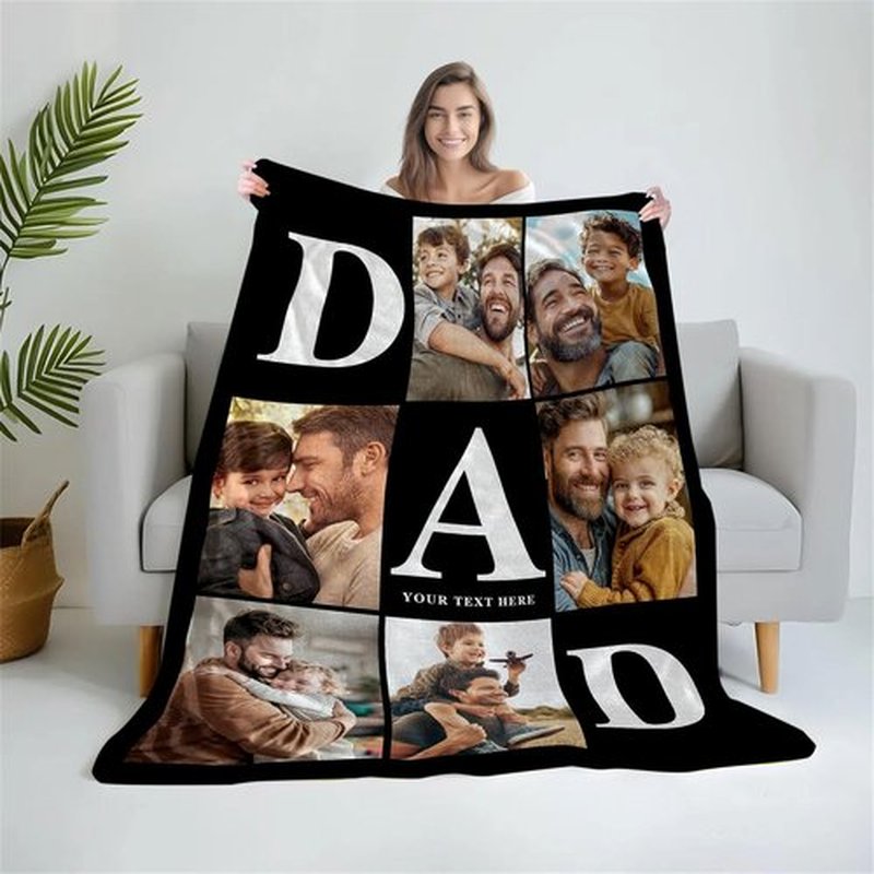 Personalized Father's Day Blanket - Custom Photo & Text Gift for Dad, Husband, Grandpa | Ship Next Day