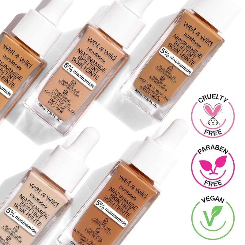 Wet n Wild Bare Focus Skin Tint - 5% Niacinamide, Buildable Sheer Coverage, Natural Radiant Finish | Peach Ivory