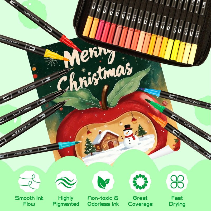 Dual Tip Markers for Adult Coloring Books No Bleeding – Gel Acrylic Paint (Fine & Brush) Pen for Drawing, Rock Painting, Journaling, Art Marker Pencil Set for Teens Calligraphy, Drawing,12 Colors