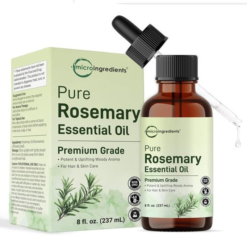 Micro Ingredients Rosemary Essential Oil for Hair, Scalp & Skin, 8 fl oz – 100% Pure & Natural with Dropper | Aromatherapy, Diffuser, Soap, Candle & Massage Use | Woody Herbal Aroma, Cruelty-Free