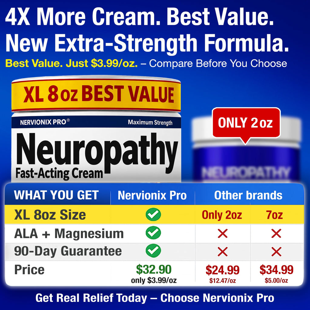 Neuropathy Nerve Relief Cream – Extra Large 8 oz – Maximum Strength for Feet Hands Legs Toes Back – Natural Ingredients Arnica Aloe Vera MSM Vitamins – Fast-Acting Soothing Relief – Super Value 8 oz