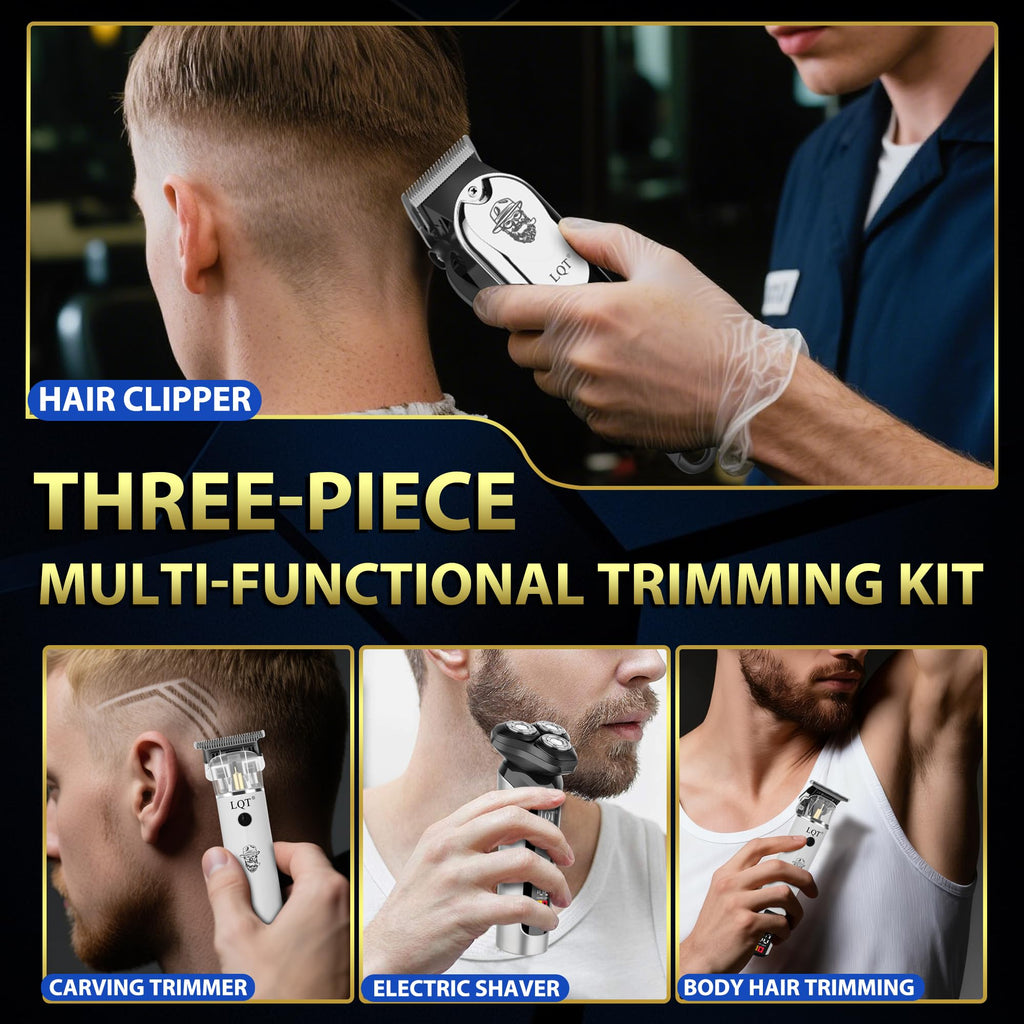 LQT Professional Barber Kit for Men, Cordless Hair Clipper, Trimmer & Shaver Set with LED Display, USB-C Rechargeable Battery,Low Noise,Grooming Gift for Husband, Father, Boyfriend (Black Blue)