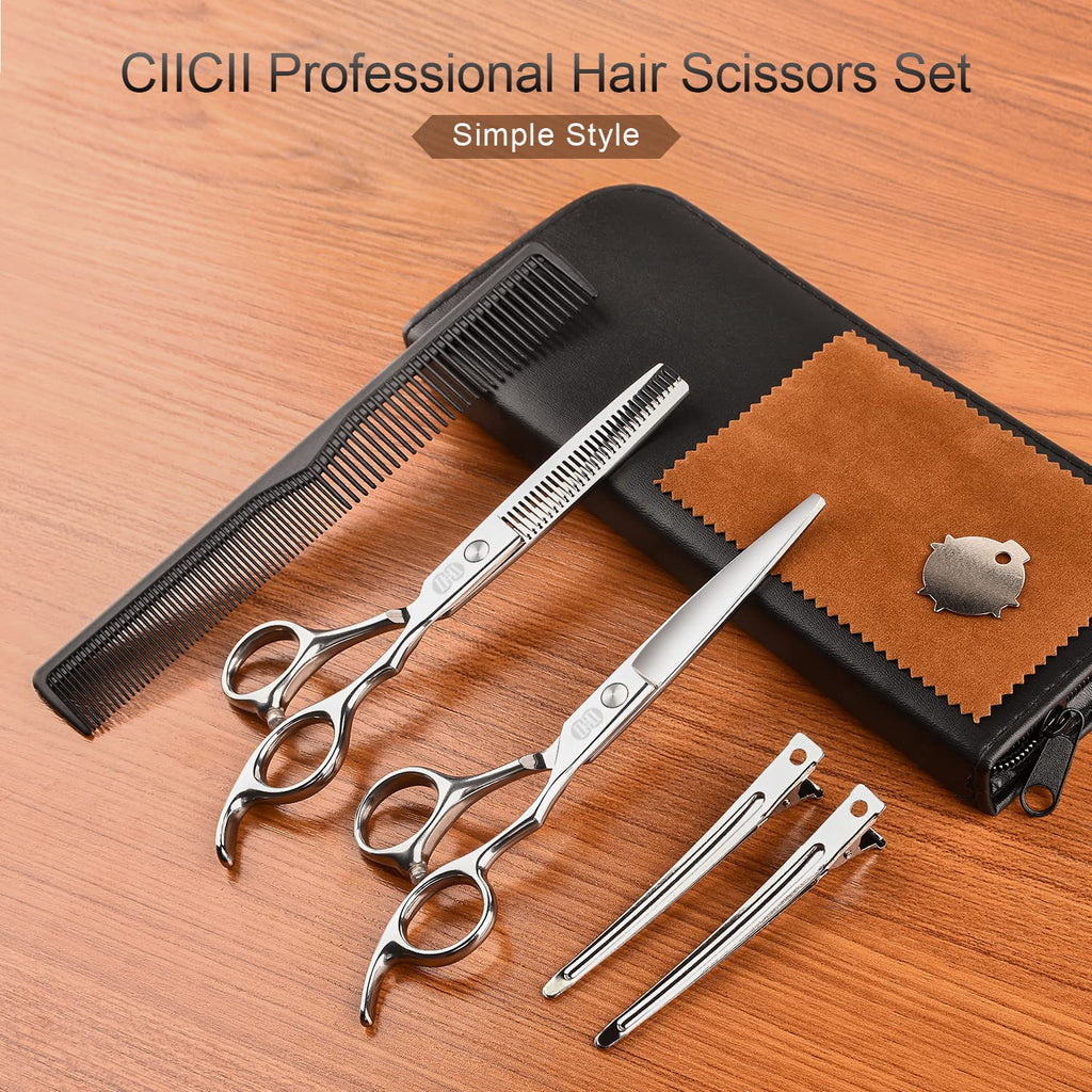 CIICII Hair Cutting Scissors Shears Kit, 6.7″ Barber Scissors Set (Silver)