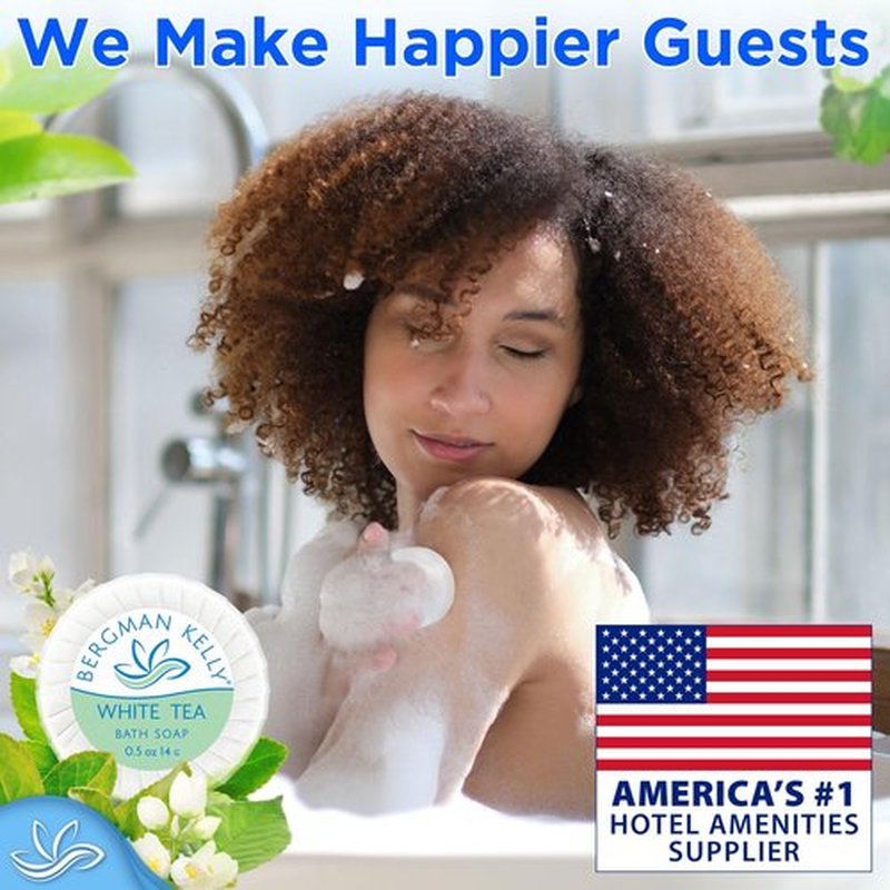 BERGMAN KELLY - Hotel Soap Bars - White Tea, 0.5 oz, 200 PK - Travel Size Luxury Bulk Amenities Bar Soap - Mini Individually Wrapped Round Soap - Small Toiletries for Airbnb, Motel, Guest Bathroom