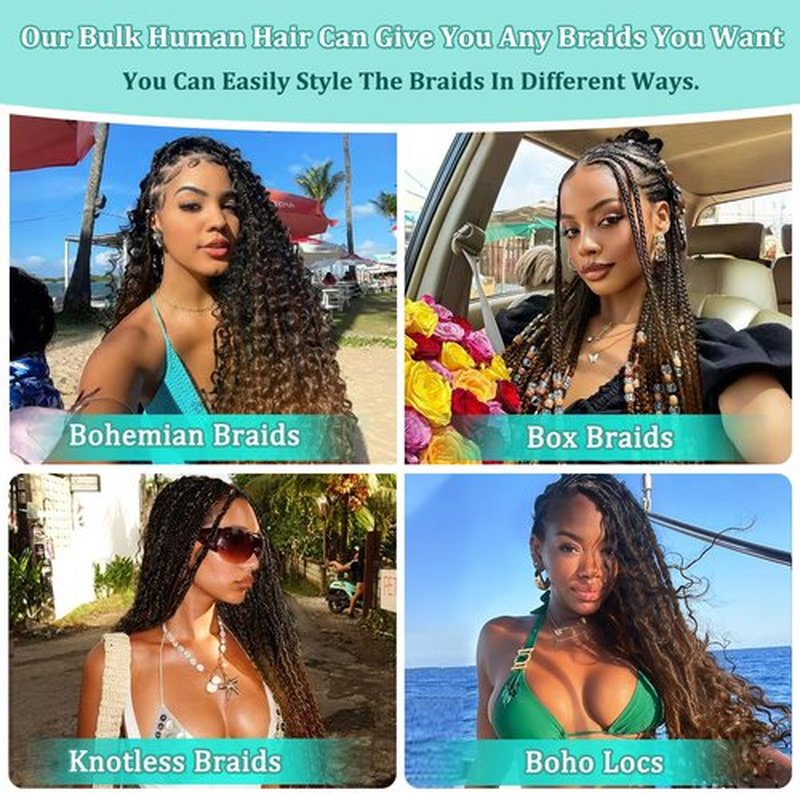 Ombre Human Braiding Hair for Boho Braids 20 Inch 120g Deep Wave Bulk Boho Human Hair for Braiding Curly Knotless Bohemian Braids 12A 100% Brazilian Virgin No Weft Extensions 3 Bundles/Pack T1B/30