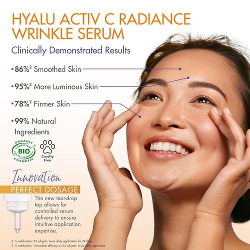 Eau Thermale Jonzac Organic Hyalu Activ C Serum - Anti-Wrinkle Vitamin C with Hyaluronic Acid | 1.01 Fl Oz