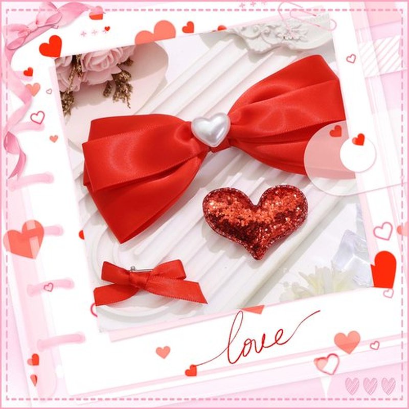 STGDAK Red Hair Bows For Girls Cute Heart Clips Valentines Bow Clip Glitter Sequin Heart Hairpin Mini Bowknot Barrettes Satin Ribbon Bow Valentine's Day Hair Accessoires For Women Girls Party Decor