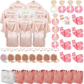 Toulite 48 Pcs Bridesmaid Robe Sets Silk Satin Bride Party Robes with Bachelorette Gift Handbags Knot Bracelets Hair Ties Rhinestone Mirrors and Socks for Bridesmaid Wedding Bachelorette Party