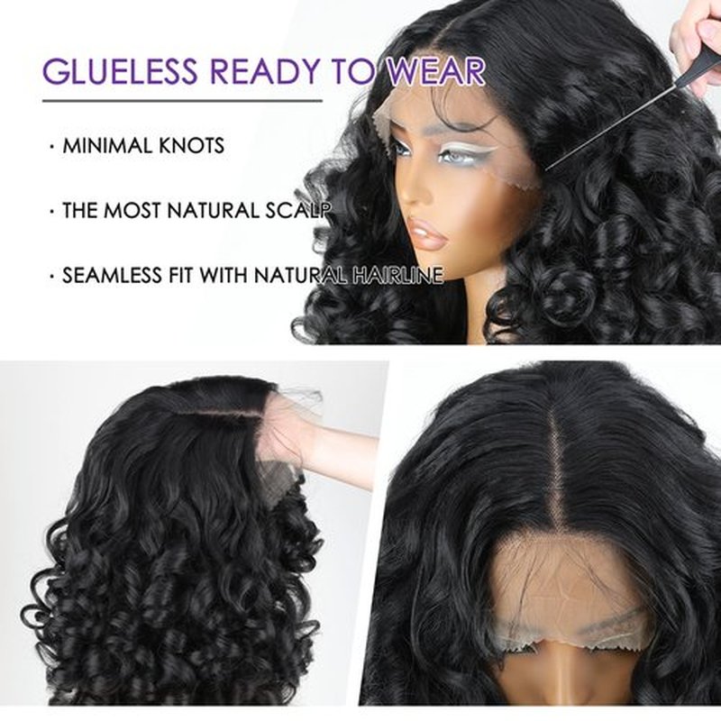 SOKU Long Curly Wig, Glueless Lace Front Wigs for Black Women 22 Inch Pre Plucked Ready to Wear Black Layered Wig with Natural Hairline 13x4x1 HD Lace Frontal