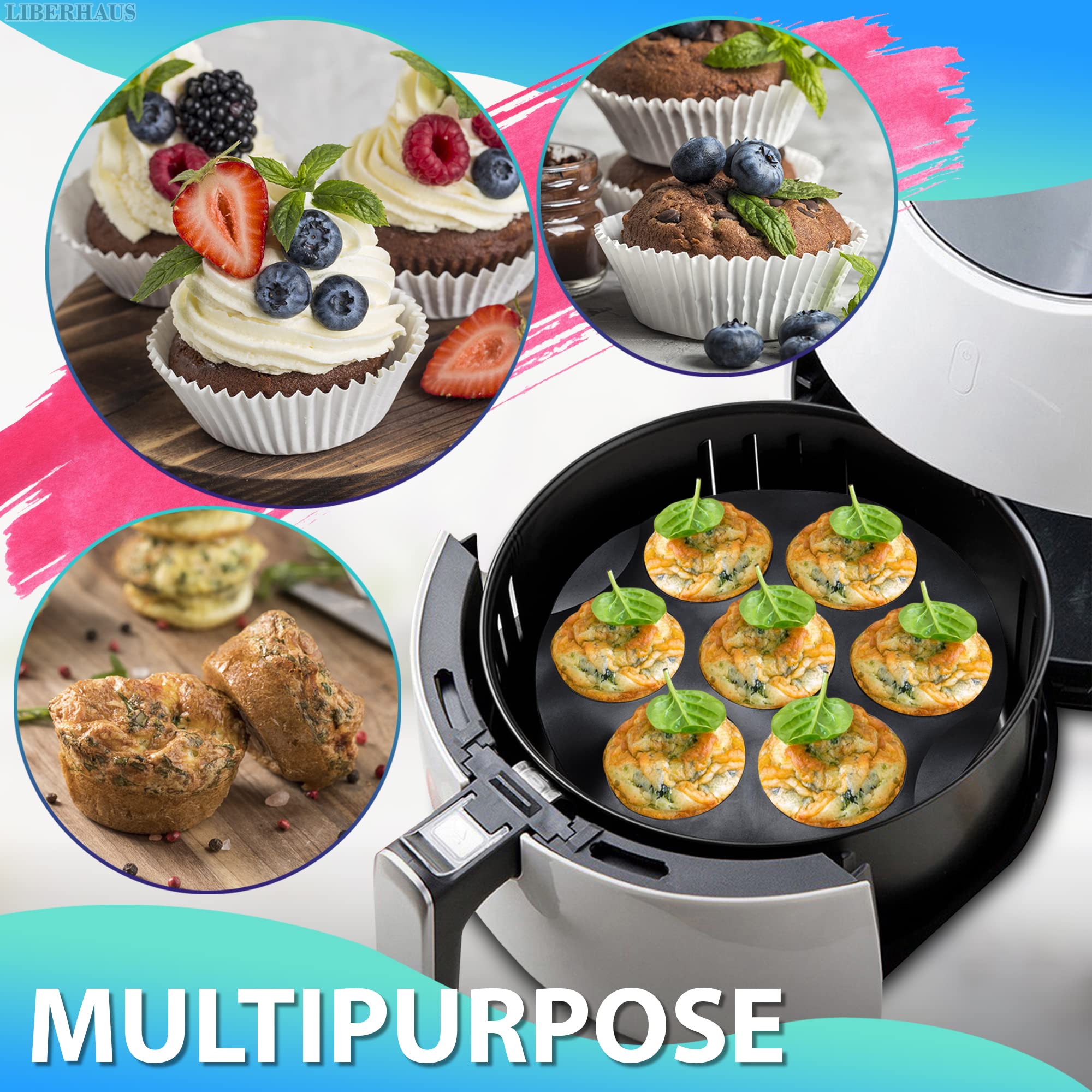 Air Fryer Muffin Pan (7 Cups) – 6.9" Round Egg Bites Silicone Mold Compatible with 3.5–5.8l Fryers, Heat Resistant & Dishwasher Safe – Nonstick Silicone Muffin Pan for Muffins, Egg Bites & Easy Snacks