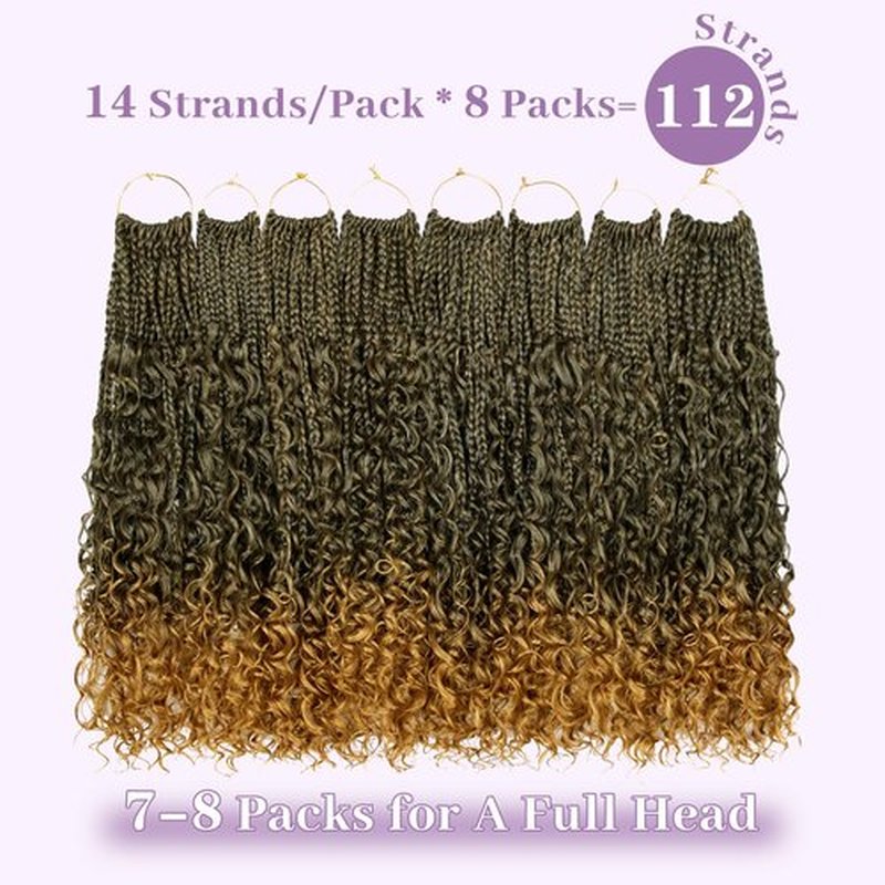 Goddess Box Braids Crochet Hair for Black Women 18 Inch Boho Braids Crochet Hair Pre Looped, 8PK Boho Crochet Braids with Curly Ends