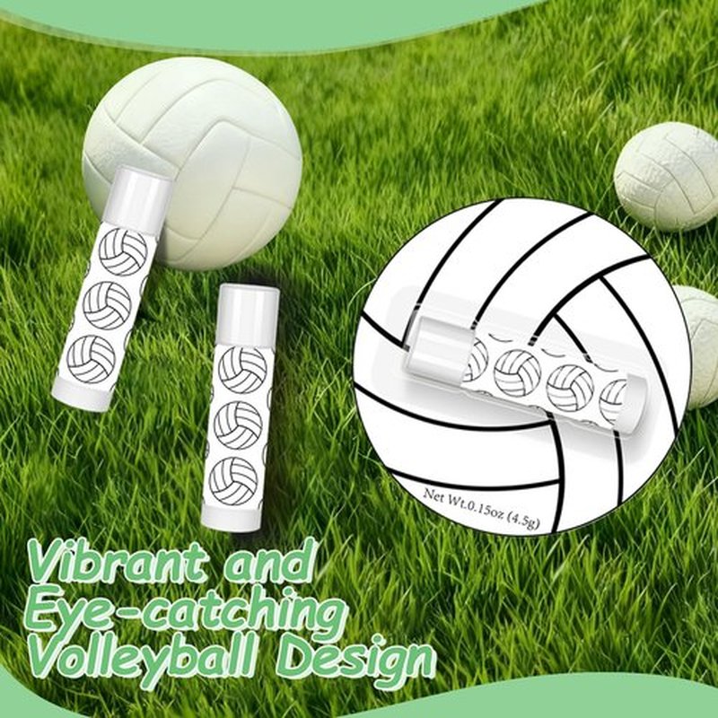 24 Pack Volleyball Lip Balm Bulk, Beeswax Moisturizing Vanilla Flavor Chapstick for Volleyball Team Gifts, Sports Theme Party Favors for Girls Kids Women & Men Sports Lovers