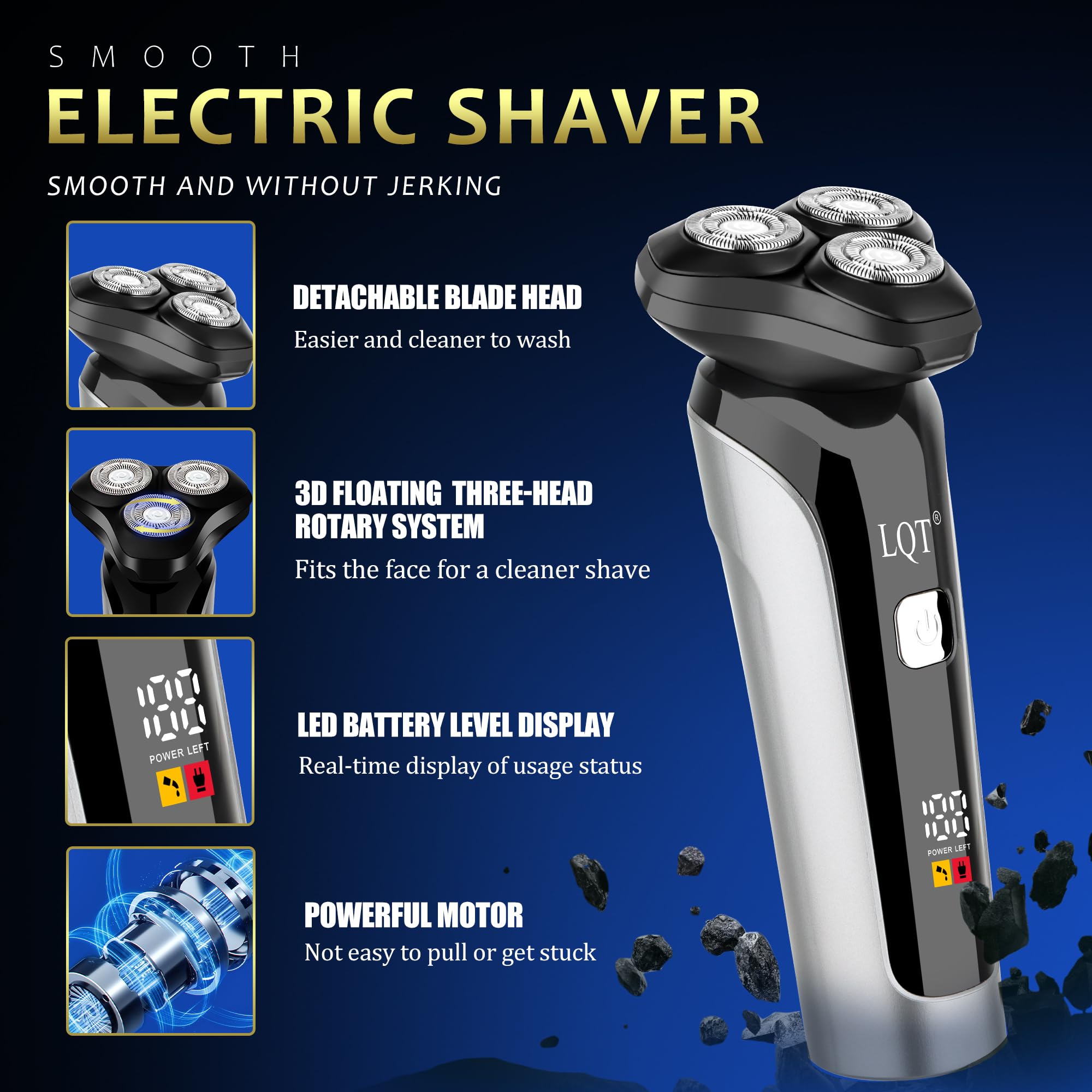 LQT Professional Barber Kit for Men, Cordless Hair Clipper, Trimmer & Shaver Set with LED Display, USB-C Rechargeable Battery,Low Noise,Grooming Gift for Husband, Father, Boyfriend (Black Blue)