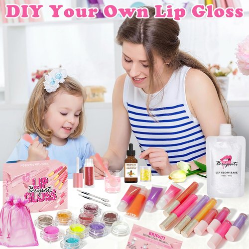 BRIPATI DIY Lip Gloss Making Kit, DIY Lip Glosses Set to Make Your Own Lip Stick, Fun Craft Makeup Lipglosses, All-Inclusive Moisturizing Handmade Lip Glaze Supplies Set for Beginner Women Girls