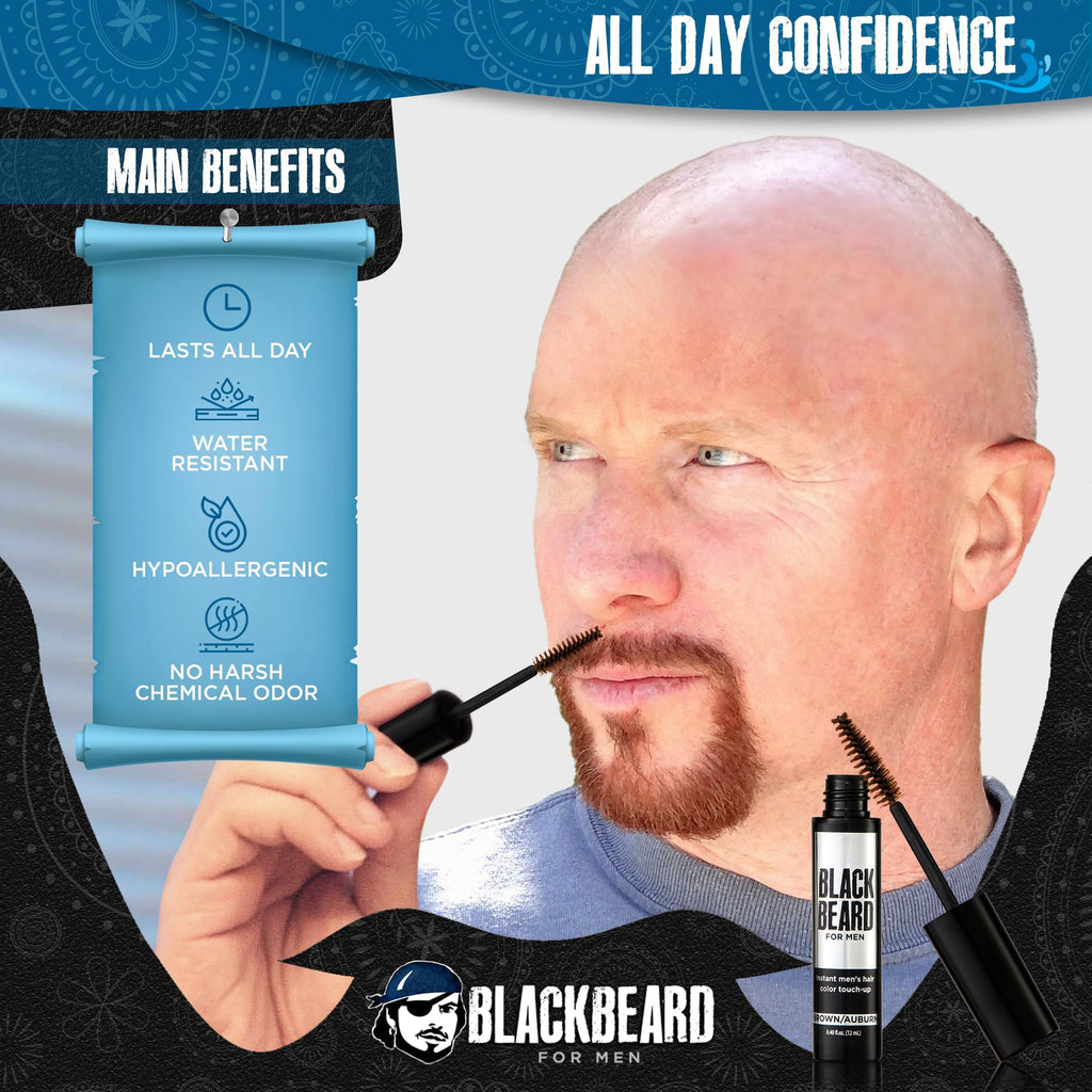 Blackbeard for Men Instant Beard Color, Brown/Auburn, 6 Pack