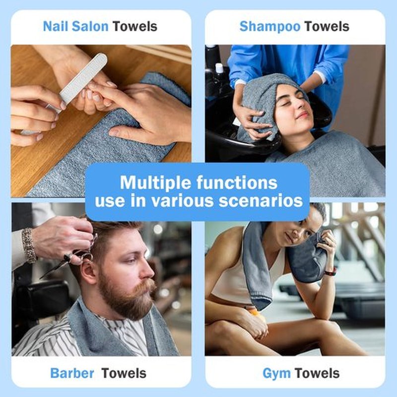 Puomue Grey Salon Towels, Super Soft and Absorbent Microfiber Hair Towel for Salon, Bath, Spa, Pool and Home, 27 inch X 16 inch (Grey - 6 Pack)