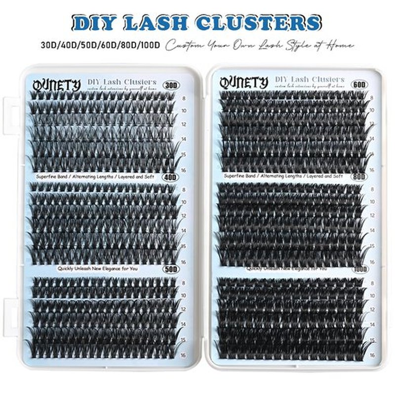 QUNETY Lash Clusters 720pcs Eyelash Clusters Mixed 30-100D Cluster Eyelash Extensions Wispy Individual Lashes Cluster Natural DIY Eyelashes C curl Volume False Mink Eye Lash Extension Trays