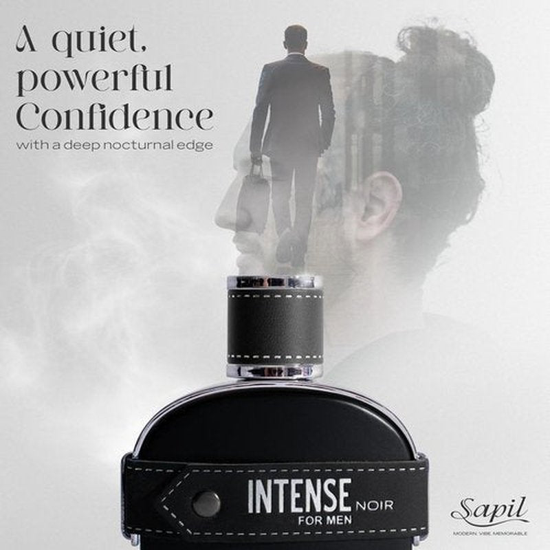 Sapil Intense Noir Eau de Parfum for Men - Long-Lasting Bold Scent with Amber, Leather & Musk - 100ml