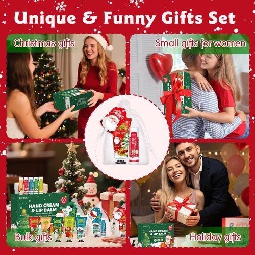 KONEUK 60 Pack Christmas Hand Cream and Lip Balm Set, Stocking Stuffers for Women, Bulk Hand Lotion for Christmas Gifts, Christmas Party Favors, Party Supplies and Christmas Decorations