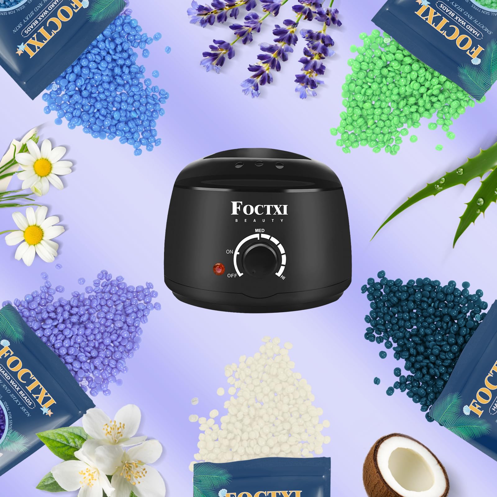 FOCTXI Waxing Kit for Women and Men, Wax Warmer Hair Removal for Sensitive Skin at Home with Beads & Silicone Pot, Hard Wax Warmer for Face, Body and Legs, Machine, 5 Pack Beads, Accessories