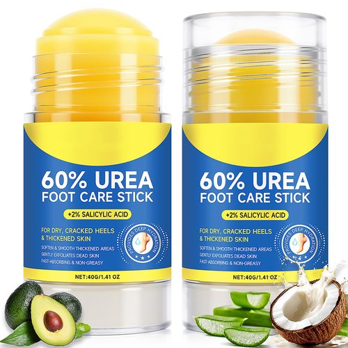 Eqimznv 60% Urea Cream Stick with 2% Salicylic Acid, Maximum Strength Urea Foot Cream Moisturizer, for Dry Cracked Heels, Knees, Elbows, Hands, Hydrates Dry Skin & Gently Exfoliates Dead Skin (2PCS)