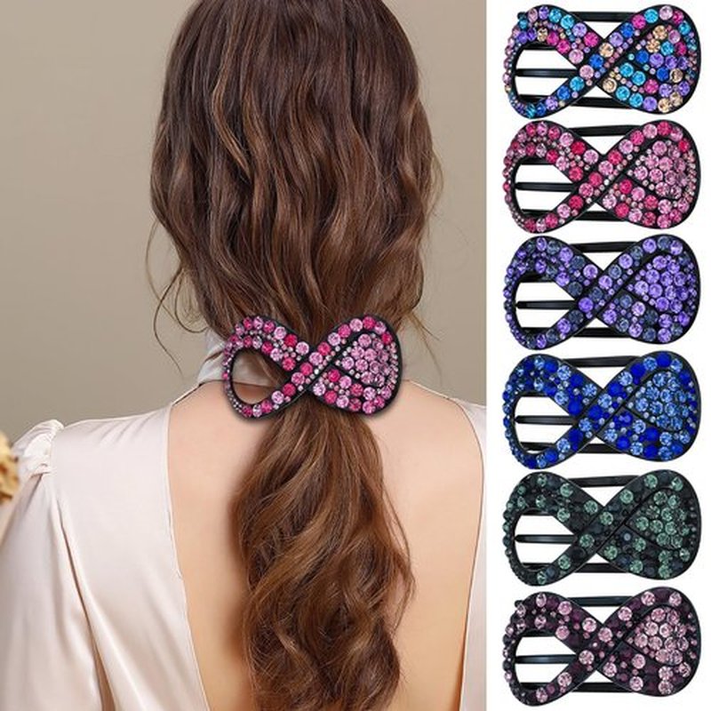 6 Pcs Rhinestone French Concord Flat Hair Clips, 3.74 Inch Curved Hair Claw Alligator Hair Clips Volume Strong Hold Banana Barrettes Hair Clamps Jaw Clips for Women