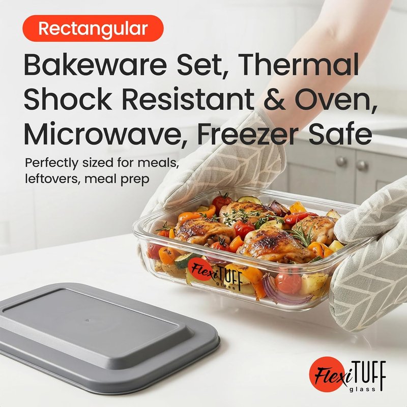 8Pcs Set Rectangular Bakeware by [Brand Name] - BPA Free, Leakproof & Airtight Containers | Dishwasher, Microwave & Freezer Safe - Clear