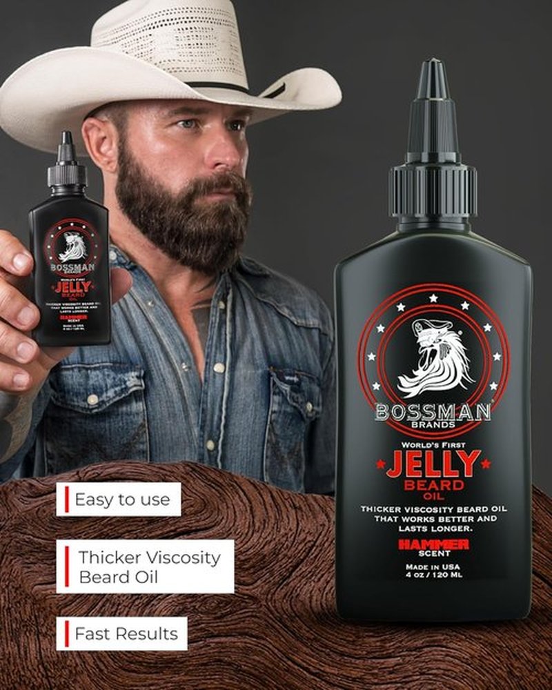 Bossman Jelly Beard Oil - Softens & Conditions with Natural Ingredients | 4 oz, Hammer Scent