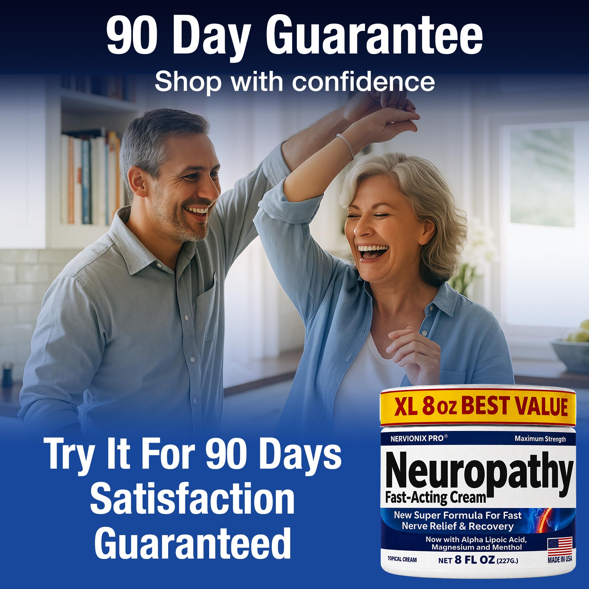 Neuropathy Nerve Relief Cream – Extra Large 8 oz – Maximum Strength for Feet Hands Legs Toes Back – Natural Ingredients Arnica Aloe Vera MSM Vitamins – Fast-Acting Soothing Relief – Super Value 8 oz