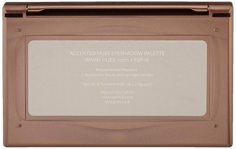 Sorme Cosmetics Accented Hues Eyeshadow Palette - Warm 0.64oz | 8 Blendable Metallic, Shimmer & Matte Shades | Dual-Ended Brush Included
