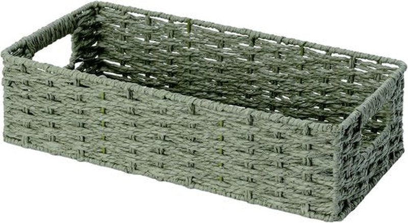 StorageWorks Small Wicker Toilet Basket - Stylish Sage Green Bathroom Organizer with Built-in Handles