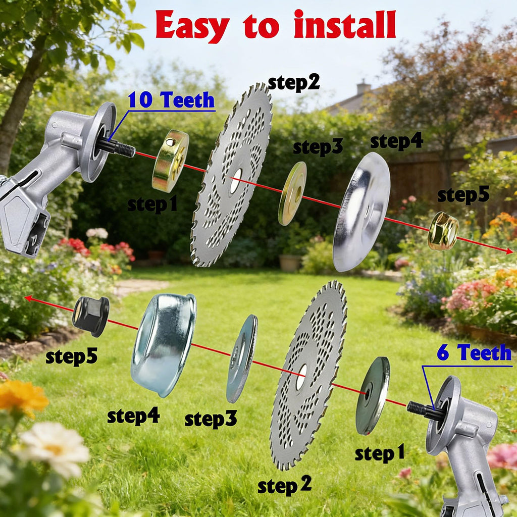 Ofcox Steel Trimmer Head, 6 Blades Metal Razor, Universal Weed Eater Blade for Straight Shaft Gas Trimmer, 25.4mm/1 inch Arbor Heavy Duty Brush Cutter Attachment, 1 Pack(Red)