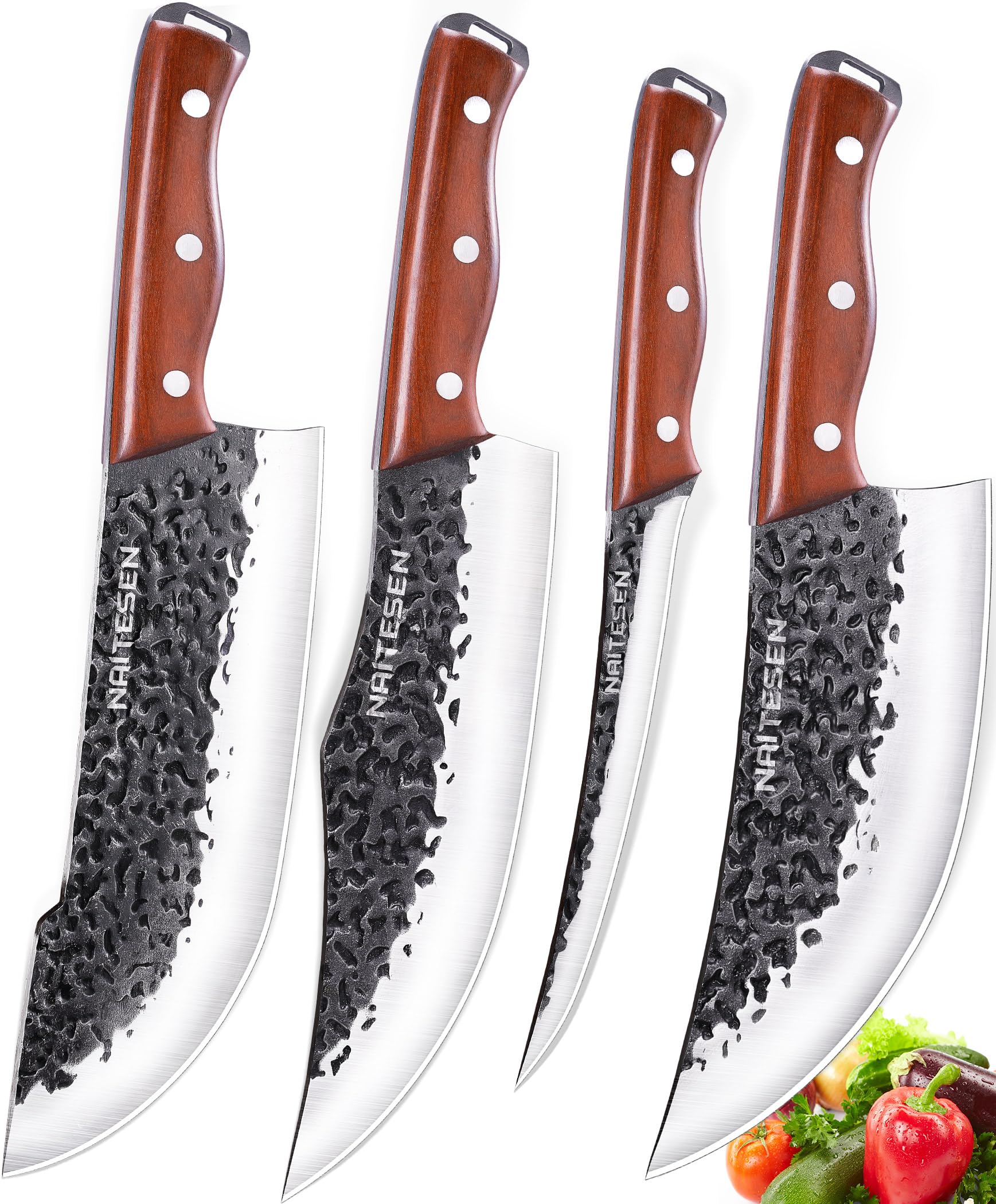 Naitesen 4PCS Butcher Knife and Kitchen Knife Set with Gift Box