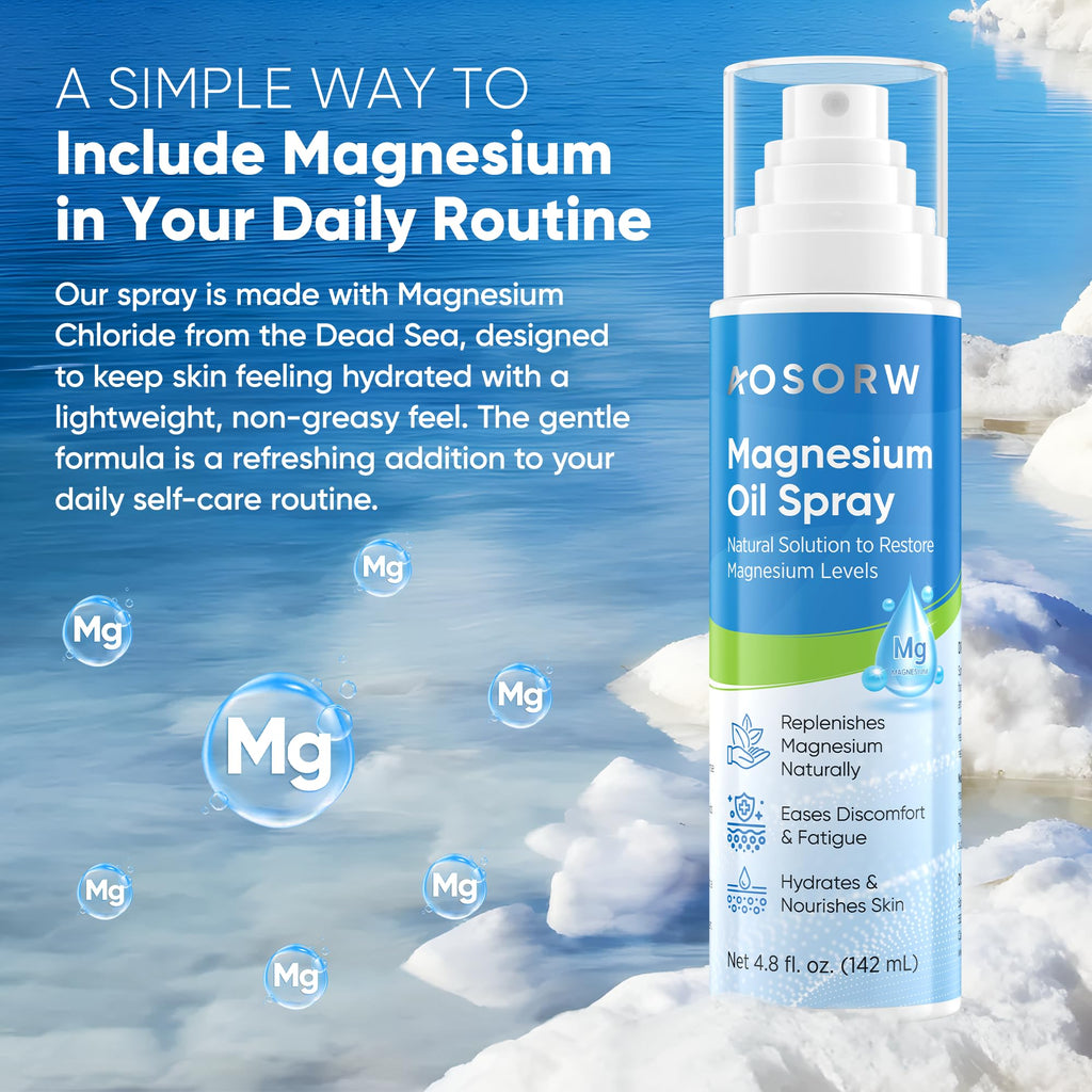 AOSORW Pure Magnesium Oil Spray - Natural Topical Magnesium for Nighttime Comfort Sleep - Non-Greasy for Feet, Hands and Body (4.8 Fl Oz (Pack of 1))