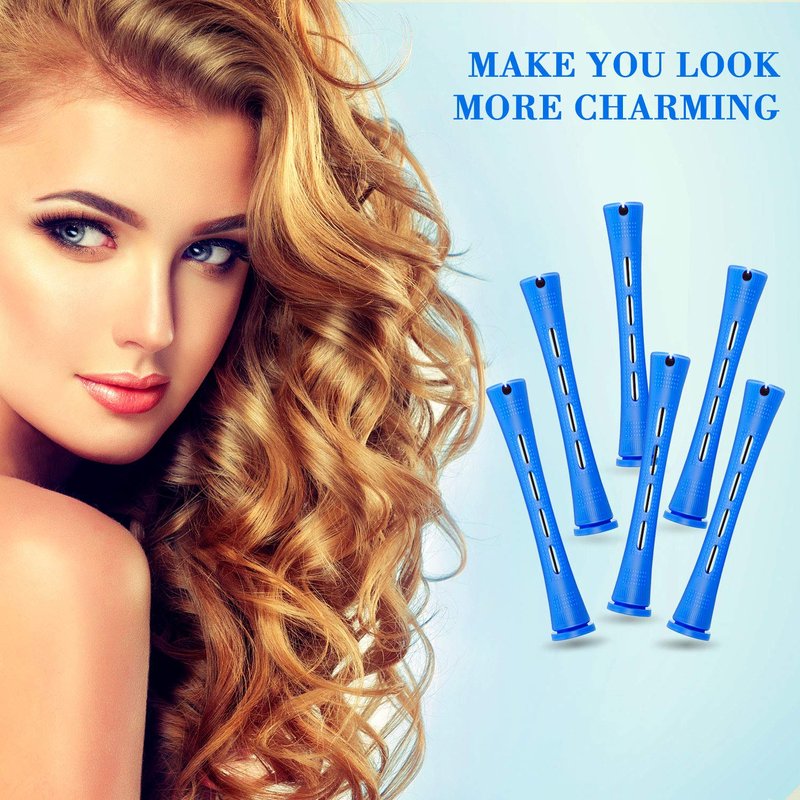 WILLBOND Hair Perm Rods - 96 Pcs Heatless Curlers with 2 Steel Pintail Combs | 0.35 Inch, Blue