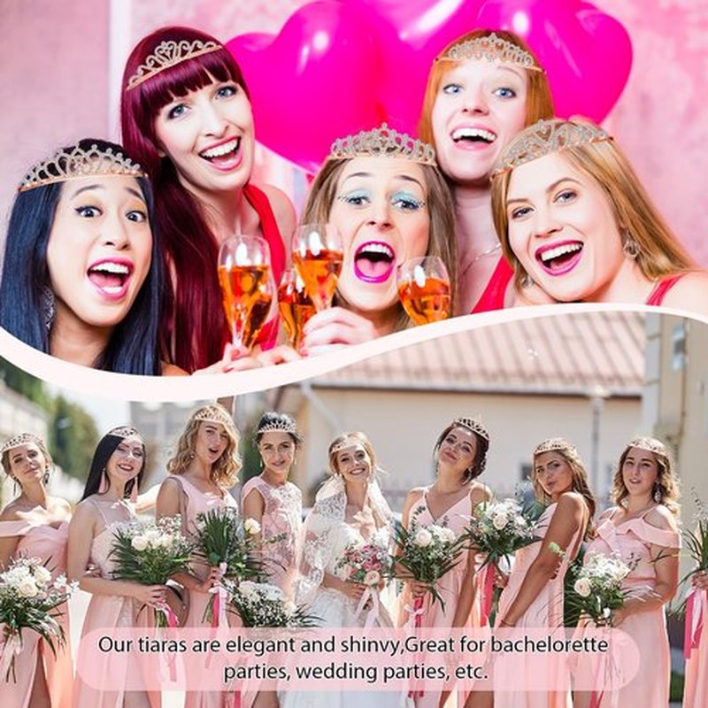 Lyrow 30 Pcs Tiara Crowns for Women Bulk Galentines Day Party Favors Crystal Queen Crowns with Comb Headband Princess Tiaras for Birthday Wedding Halloween Christmas(Rose Gold)