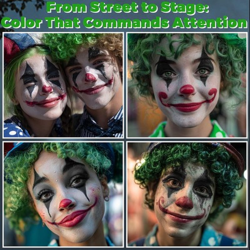 Clown Makeup Kit, Includes Red, Black & White Water Based Face Paint with 3 Face Paint Brushes & Temporary Green Hair Color Wax for Halloween Clown Makeup Costume & Cosplay