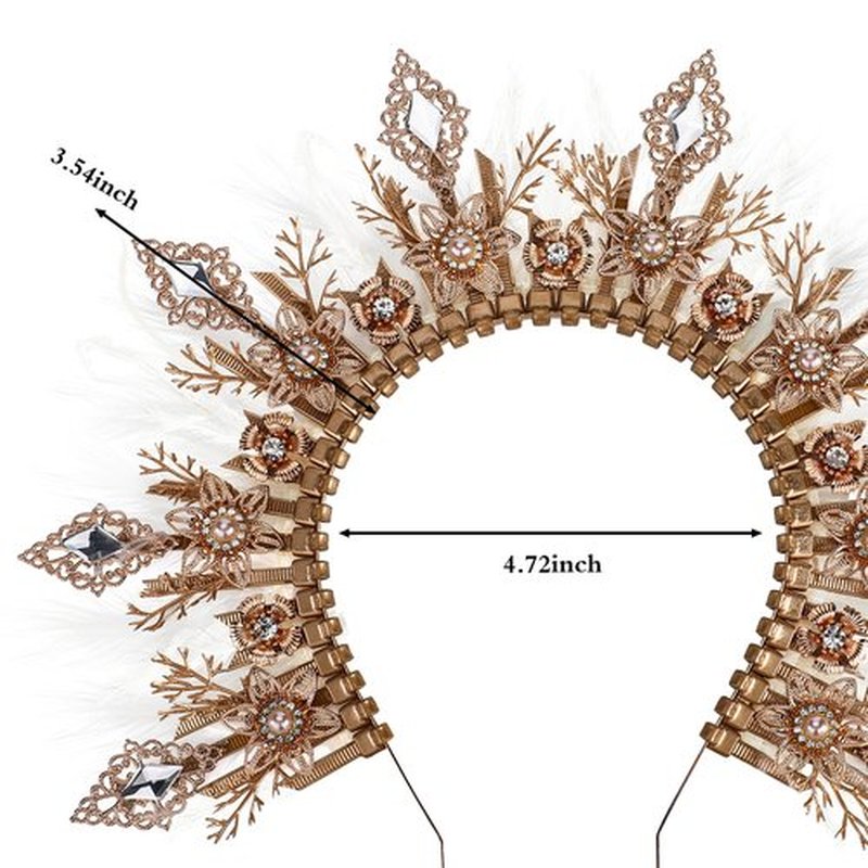 COSUCOS Feather Halo Crown Headpiece - Zip Tie Fantasy Queen Greek Goddess Headpiece Handmade Angle Wedding Headband for Halloween Cosplay Party White Feather Cube Glass Drill Renaissance