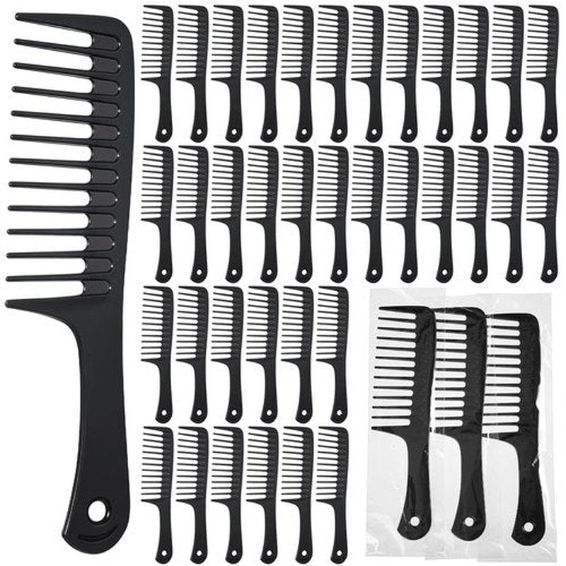 Baderke 50 Pcs Combs Individually Wrapped 9.45 x 2.36 Inches Wide Tooth Combs Disposable Detangling Large Salon Hair Paddle Brush Detangler for Men Women, Black