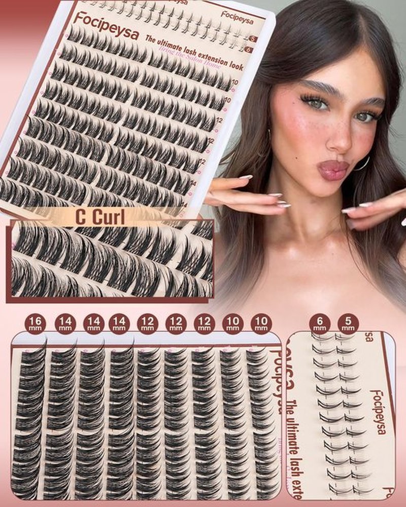 Focipeysa Wispy Lash Clusters Natural Eyelash Clusters Pestañas Postizas Naturales Spiky Manga Lash Extensions C Curly Individual Lashes 10-16mm with Bottom Lashes Clusters DIY Lash at Home