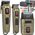 LQT Professional Hair Clippers&Trimmers Set for Men - Waterproof Cordless Electric Hair Clipper, 3-Speed Beard Trimmer&Foil Shaver with LED Battery Display - Gift for Men, Barber&Home Use (Bronze)