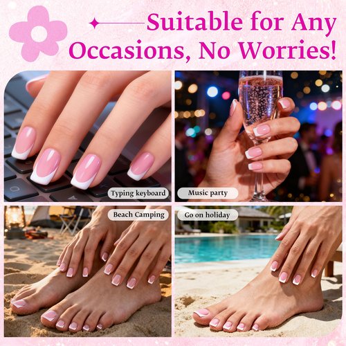 EternalClassic White French Tip Press on Nails Short & Press on Toenails for Women, 312pcs Berry Pink Fake Nails Square Acrylic Toe Nail Press ons for Women Manicure Kit
