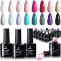 SUNUV 16 Color Gel Nail Polish Kit with Base Top Coat,White Black Pink Nude Silver Glitters Gel Polish Set, Manicure Set Salon DIY Home Gift