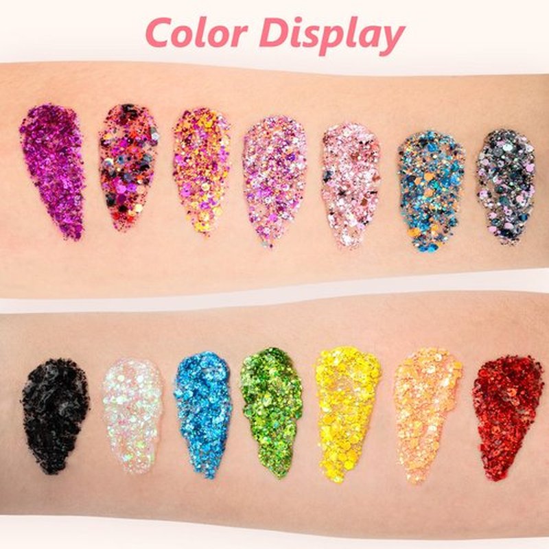 14 Colors Body Glitter,Face Glitter Makeup for Kids Women,Sparkly Chunky Hair Glitter for Eye Lip Nails,Mardi Gras Glitter Makeup Face Paint,Singer Concerts Disco Rave Festival Accessories