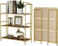 Crofy Folding Bookshelf - 3-Tier Gold Collapsible Bookcase for Living Room & Home Office Storage