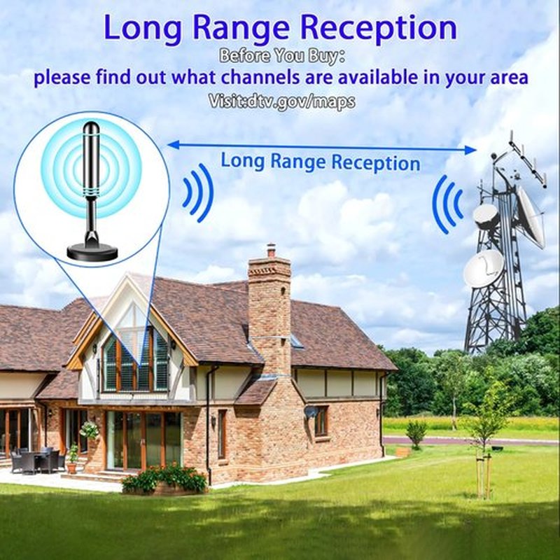 HD Digital TV Antenna for Smart TV - Long Range Reception, 4K/1080p, Easy Install with 10ft Coax Cable