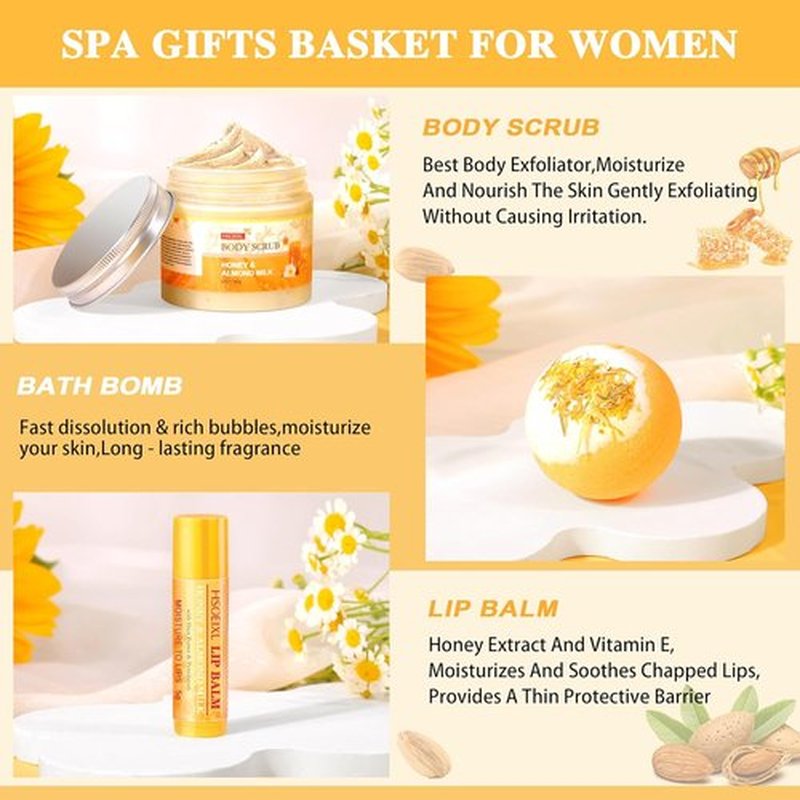 Almond Milk & Honey Bath Gift Set by [Brand Name] - 9-Piece Spa Essentials for Women | Perfect Birthday Gift for Mom, Girlfriend, or Sister
