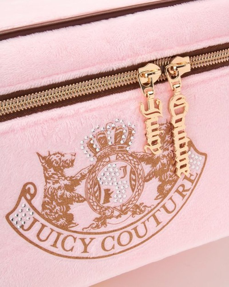 Juicy Couture Pink Makeup Bag - Travel Essentials Organizer with Gold Rhinestone Crown Design