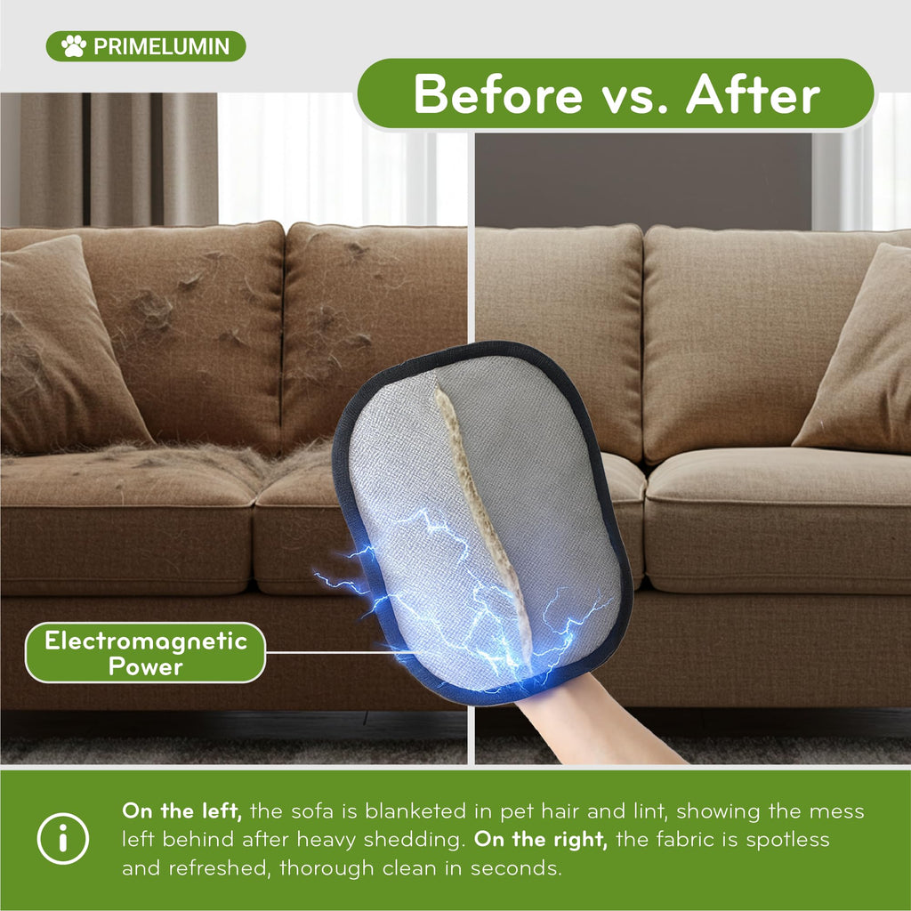 PRIMELUMIN Pet Hair Remover Glove for Dogs & Cats 2026 Upgraded Design Reusable Electrostatic Fur Remover Mitt for Couch, Furniture, Carpet, Car Seats & Clothes, Fast & Effortless Cleaning