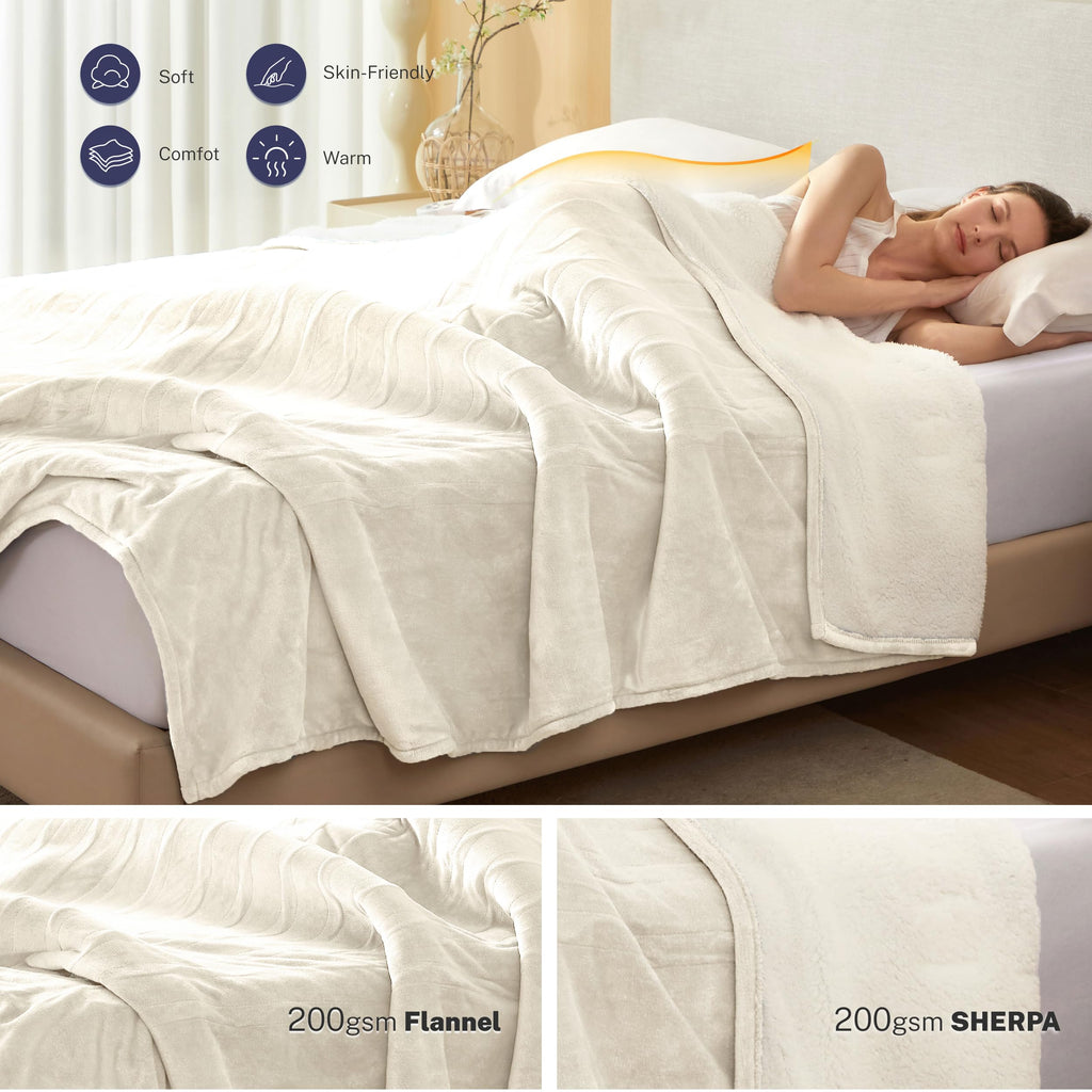 Thermylux Electric Blanket Full 72"x84" Heated Electric Blankets 10 Heating 12 Time Settings Levels 8 Hours Auto Off Fast Heating and Overheat Protection ETL Certified Machine Washable,Ivory